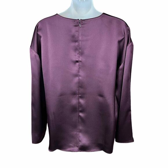 Alfani Blouse Top Bateau Neck Berry Jam Purple Zippered Back Side Slits Medium - Picture 4 of 15